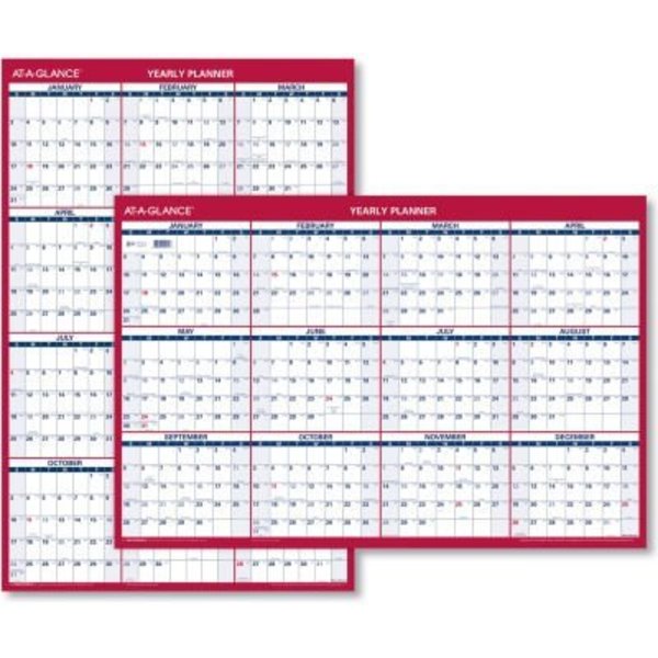At-A-Glance AT-A-GLANCE® Erasable Vertical/Horizontal Wall Planner, 32 x 48, Blue/Red, 2022 PM32628